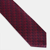 Red Geometric Basketweave Silk Tie