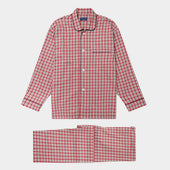 Red Grid Check Brushed Cotton Pyjamas with Navy Piping
