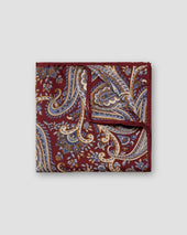 Red Paisley Print Fuji Silk Pocket Square