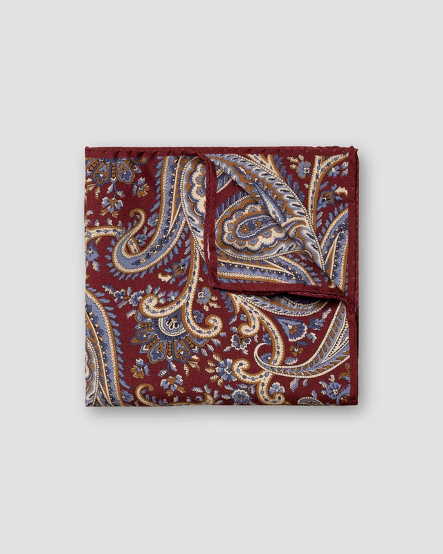 Red Paisley Print Fuji Silk Pocket Square