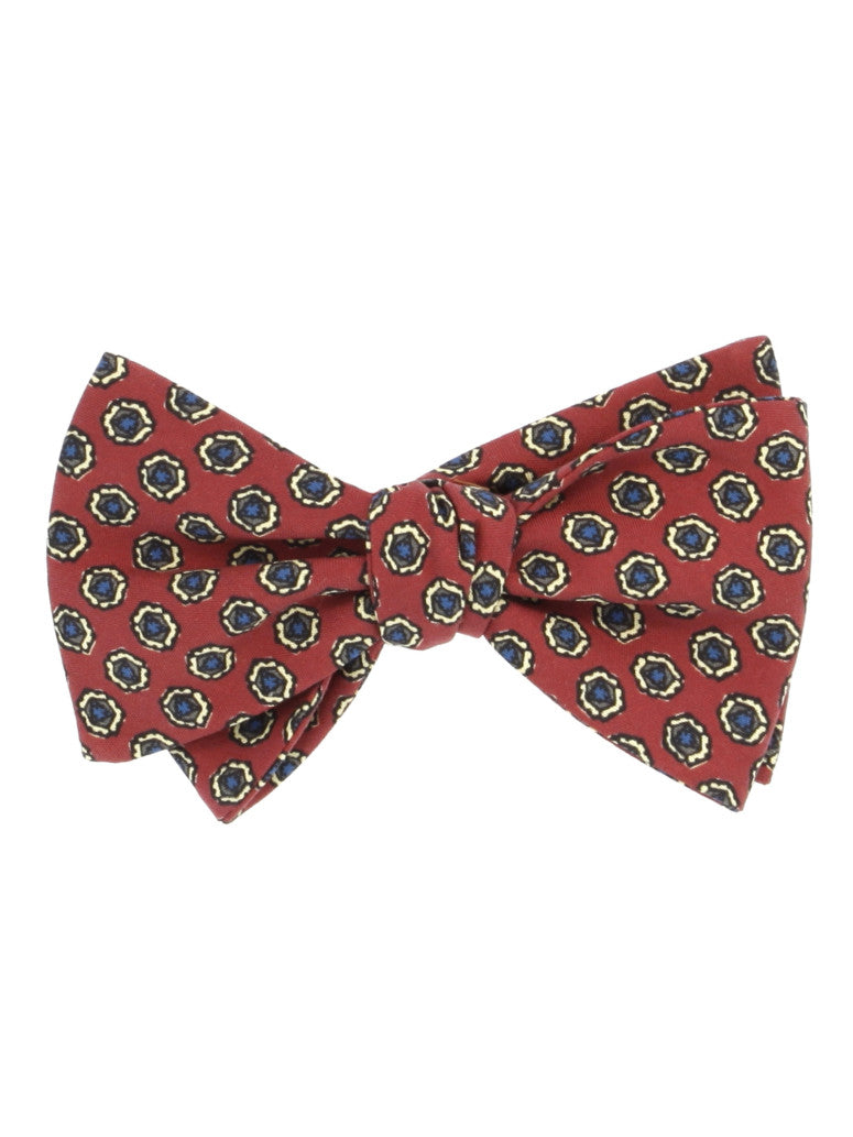 Red Pre Tied Silk Bow Tie With Disc Pattern