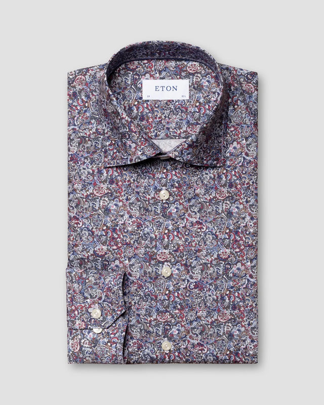 Rotes Signature Twill Hemd mit skandinavischem Paisley-Print - Eton