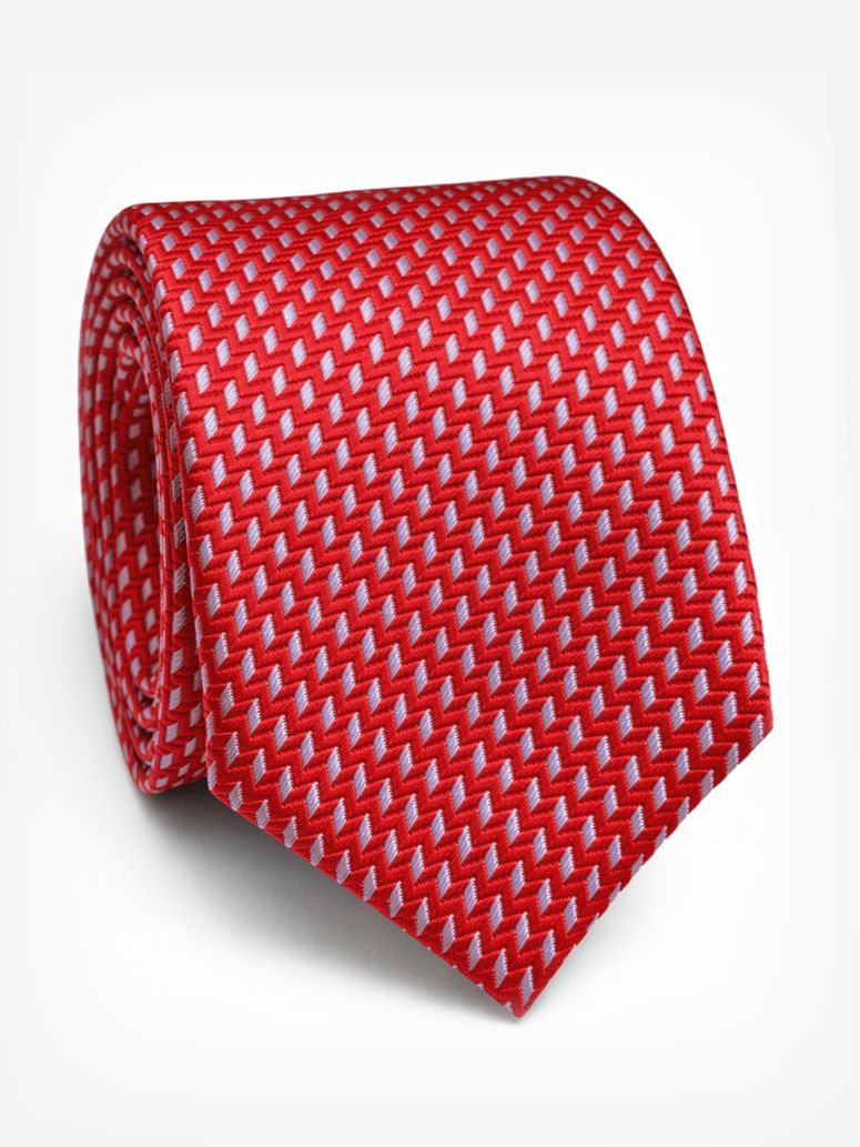 Red Silk Tie With Diamond Motifs