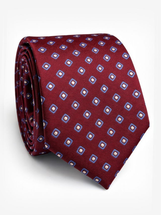 Red Silk Tie with Square Pattern