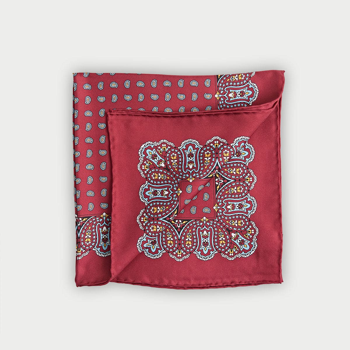 Red Small Paisley Bean Silk Pocket Square