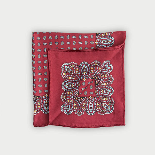 Red Small Paisley Bean Silk Pocket Square