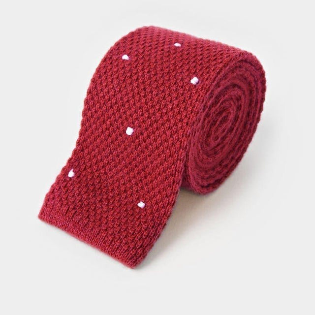 Red & White Spot Knitted Cashmere Tie