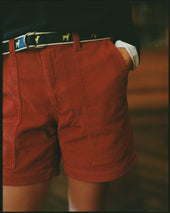 Red Wide Wale Cotton Corduroy Shorts Trim Fit