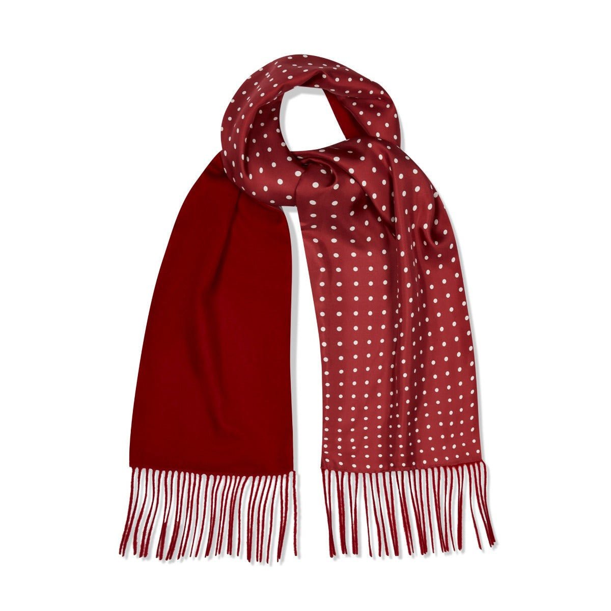 Silk Spot Scarf With Cashmere Backing In Red