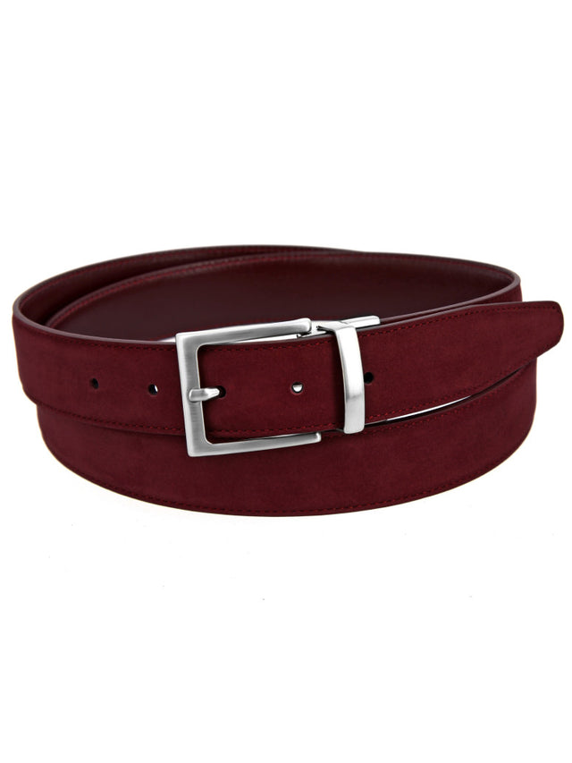 Reversible belt in burgundy leather and burgundy nubuck Clint
