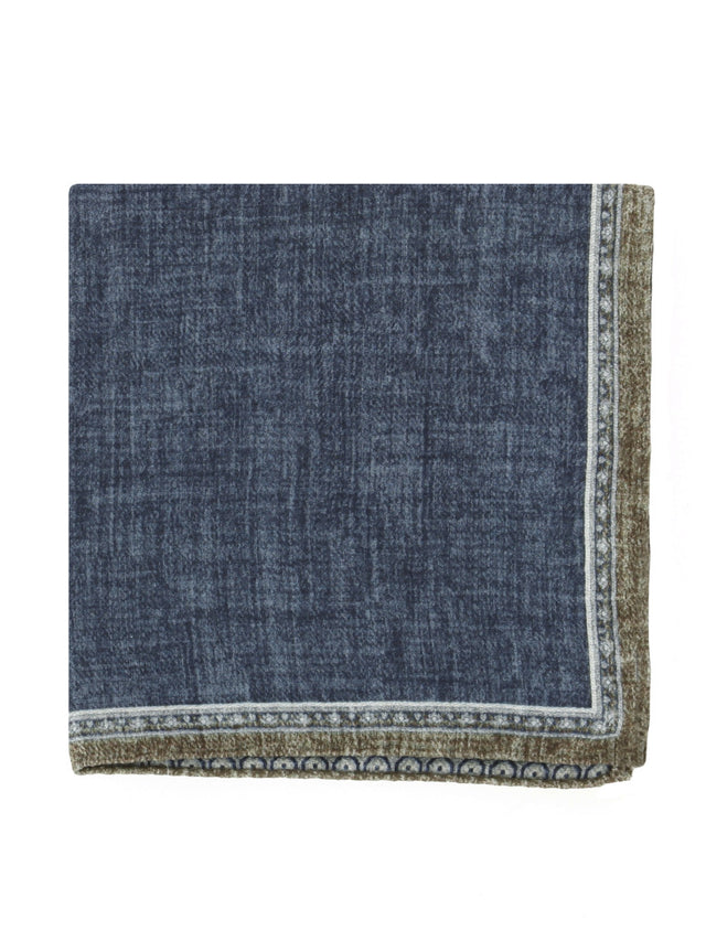 Reversible navy blue and beige silk pocket square
