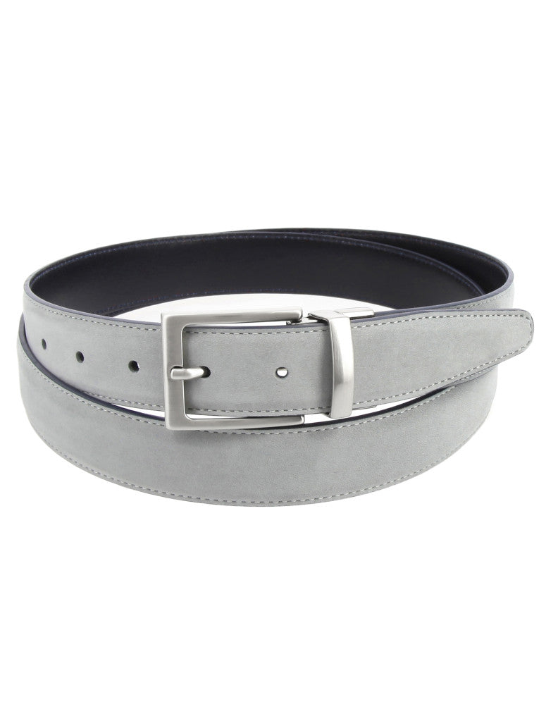Reversible Blue And Grey Belt In Leather And Nubuck Clint