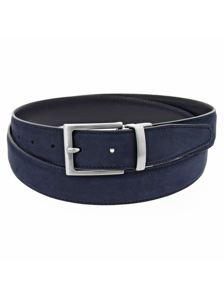 Reversible Blue Belt In Leather And Nubuck Clint