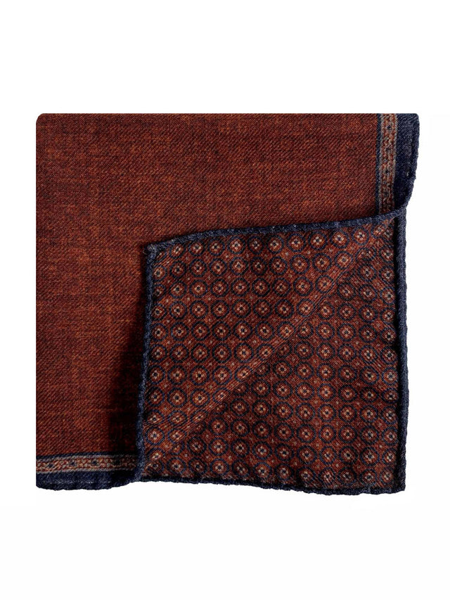 Reversible orange and blue wool pocket square with pattern