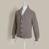 Ribbed Shawl Collar Cashmere Blend Cardigan In Dark Natural