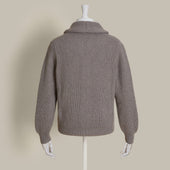 Ribbed Shawl Collar Cashmere Blend Cardigan In Dark Natural