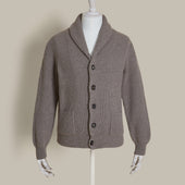 Ribbed Shawl Collar Cashmere Blend Cardigan In Dark Natural