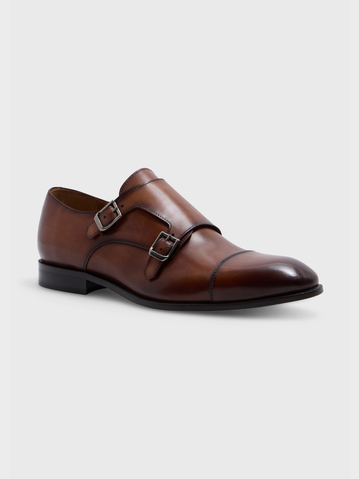 Chaussures Boucles En Cuir Lisse Cognac