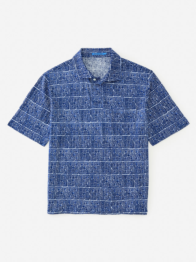 White/Dk_Blue Labyrinth Squared Riva Linen Polo | Men's Knits \u0026 Polos | J.McLaughlin