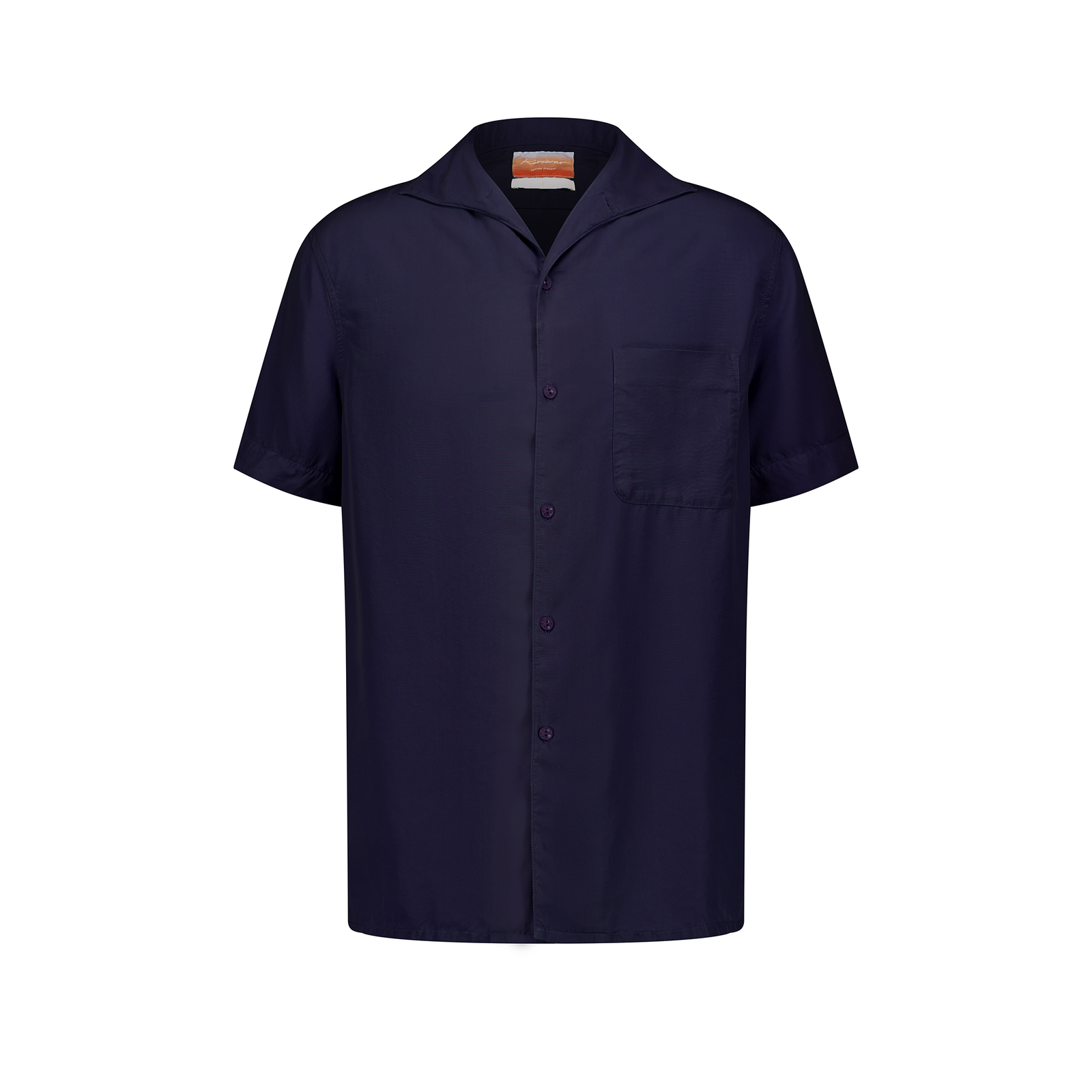 Chemise à manches courtes en Tencel® avec col requin et poche poitrine