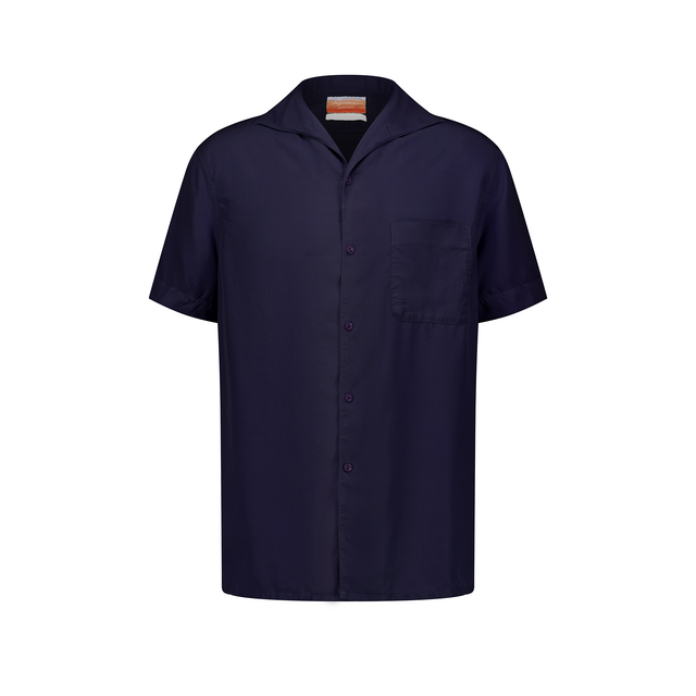 Chemise à manches courtes en Tencel® avec col requin et poche poitrine