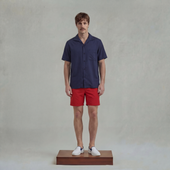 Chemise à manches courtes en Tencel® avec col requin et poche poitrine