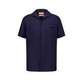 Chemise à manches courtes en lin avec col requin et poche poitrine