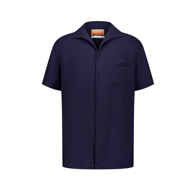 Chemise à manches courtes en lin avec col requin et poche poitrine