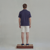 Chemise à manches courtes en lin avec col requin et poche poitrine