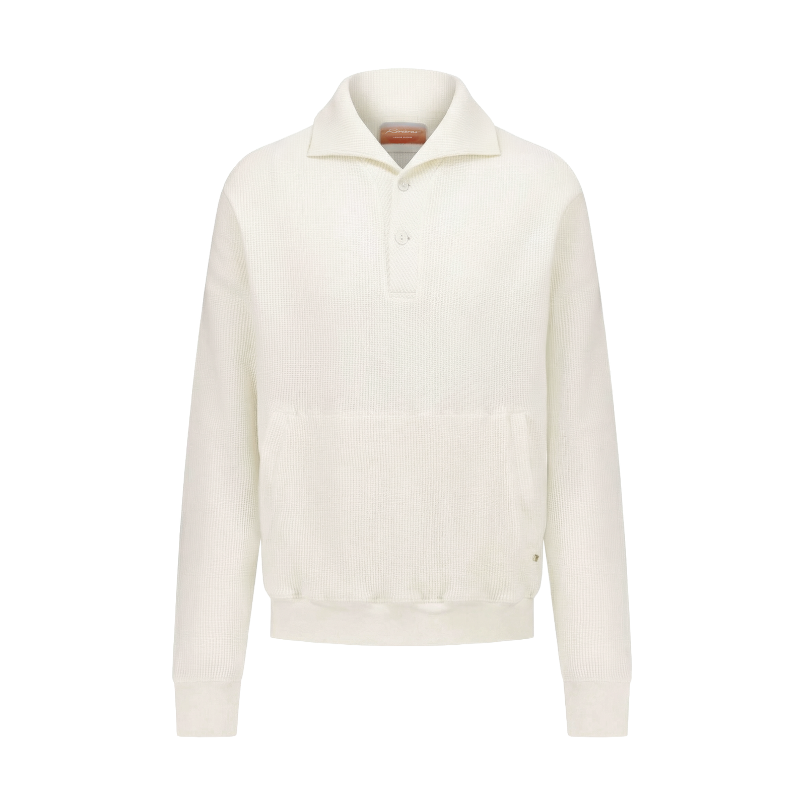 Sweatshirt boutonné en tricot nid d'abeille avec col requin