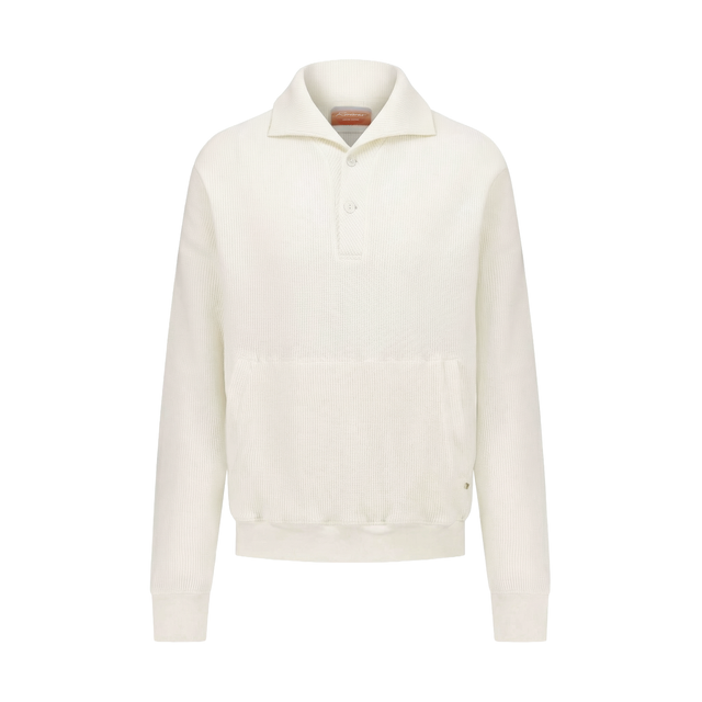 Sweatshirt boutonné en tricot nid d'abeille avec col requin