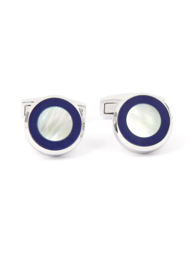 Round blue mother-of-pearl and sterling silver cufflinks Nui