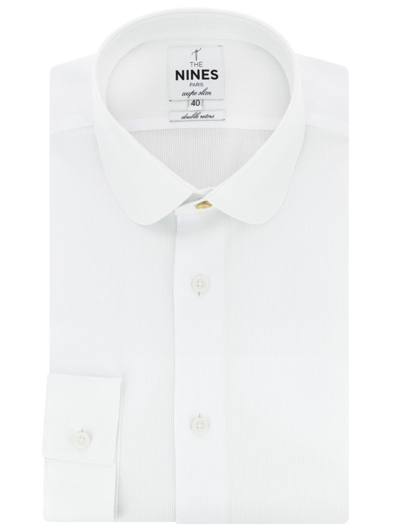Round Collar Shirt In Dobby With Gold Button