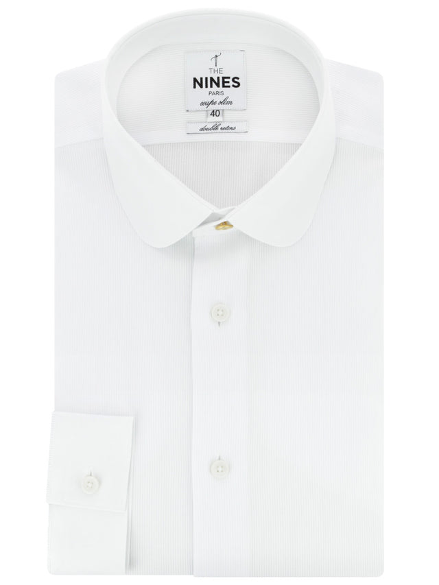 Round collar shirt in white dobby with gold button