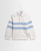 Rowhill - Ecru And Light Blue Stripe Loopback Rugby Shirt