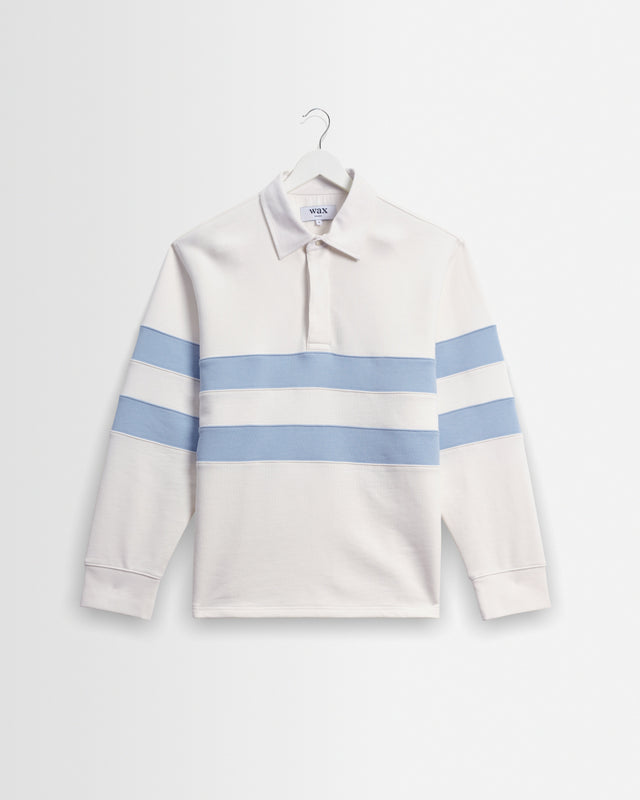 Rowhill - Ecru And Light Blue Stripe Loopback Rugby Shirt