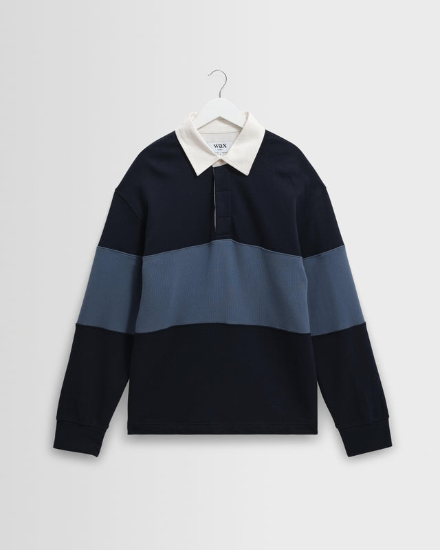 Rowhill - Navy And Blue Panelled Loopback Rugby Shirt