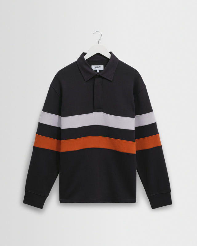 Rowhill - Navy Stripe Panelled Loopback Rugby Shirt
