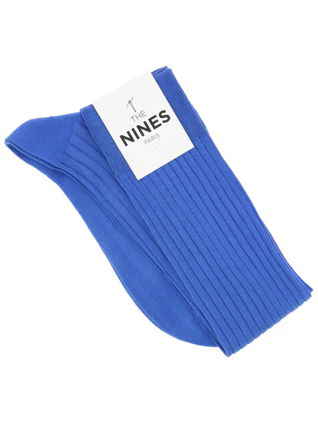 Royal blue cotton lisle knee socks fine ribbed