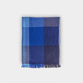 Royal Blue Large Check Silk & Cashmere Scarf