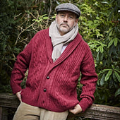 Russet Red Cable Knit Shawl Collar Cashmere Cardigan