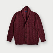 Russet Red Cable Knit Shawl Collar Cashmere Cardigan