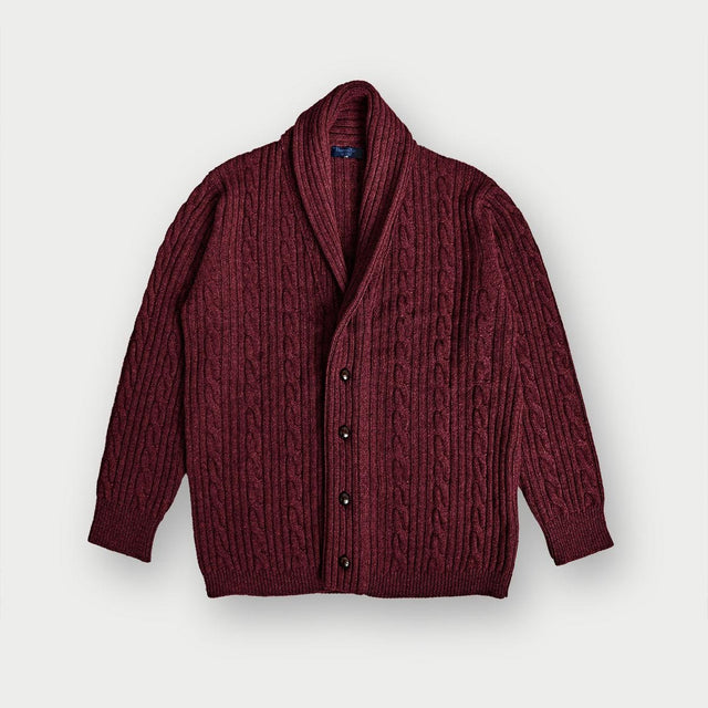 Russet Red Cable Knit Shawl Collar Cashmere Cardigan