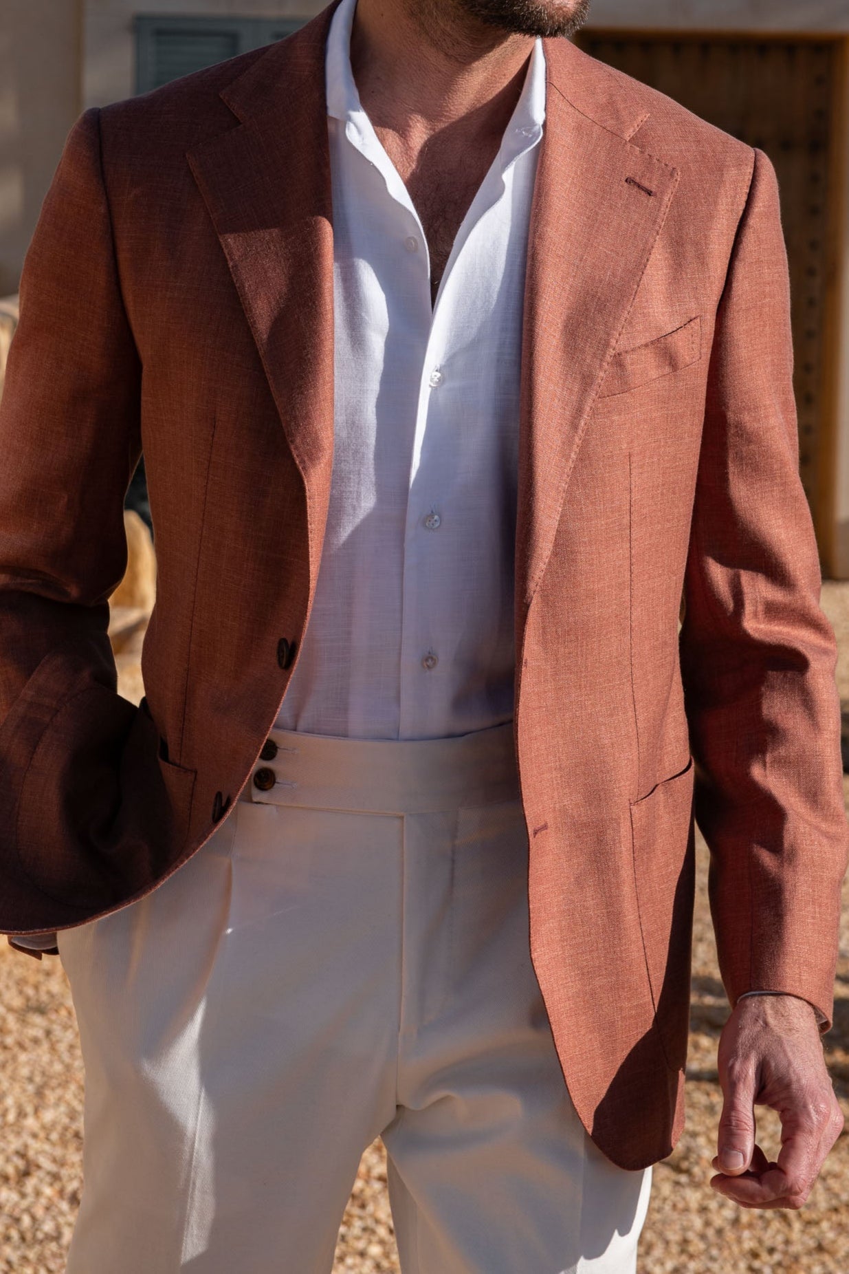 Rusty Wool Linen And Silk Jacket Made In Italy