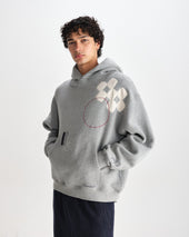 Rydal Grey Doodle Embroidered Loopback Cotton Hoodie