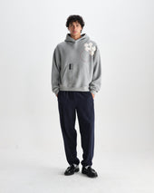 Rydal Grey Doodle Embroidered Loopback Cotton Hoodie