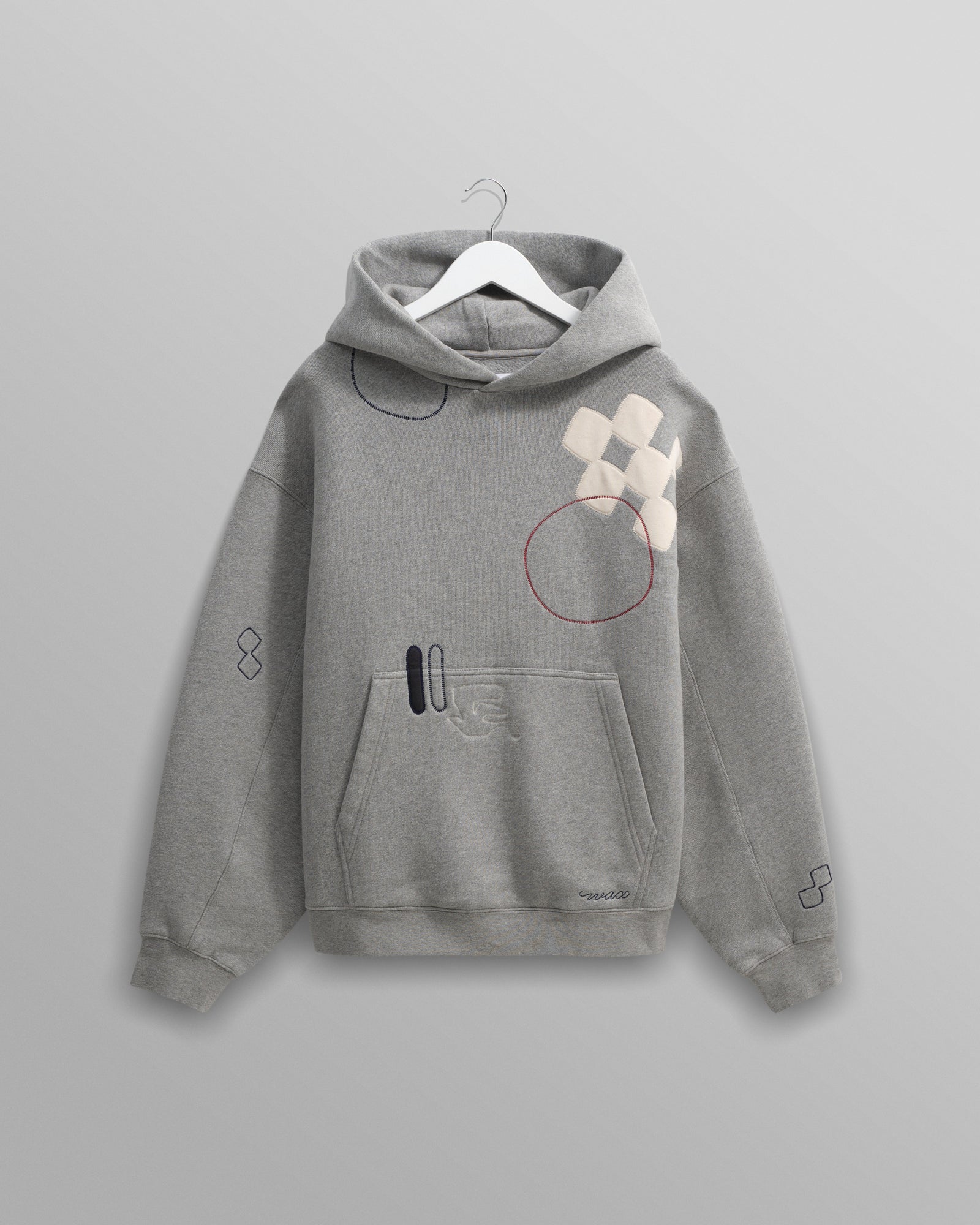 Rydal Grey Doodle Embroidered Loopback Cotton Hoodie