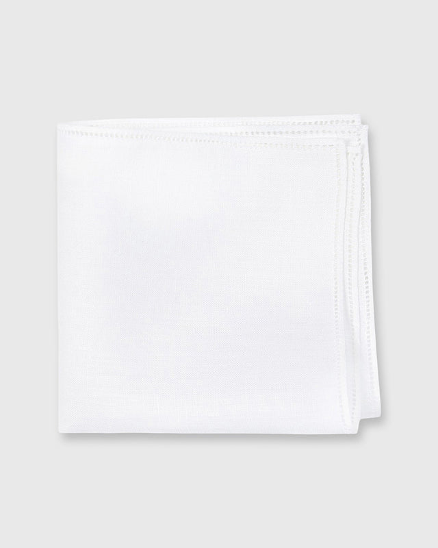 Hem-Stitched Pocket Square in White Linen