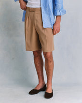 Tan Pleated Shorts