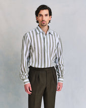 Green Deck Chair Stripe Linen Relaxed Fit Shirt